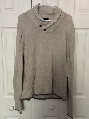 rag & bone Men's Shawl Collar Crewneck Sweater in Light Gray with Dark Trim